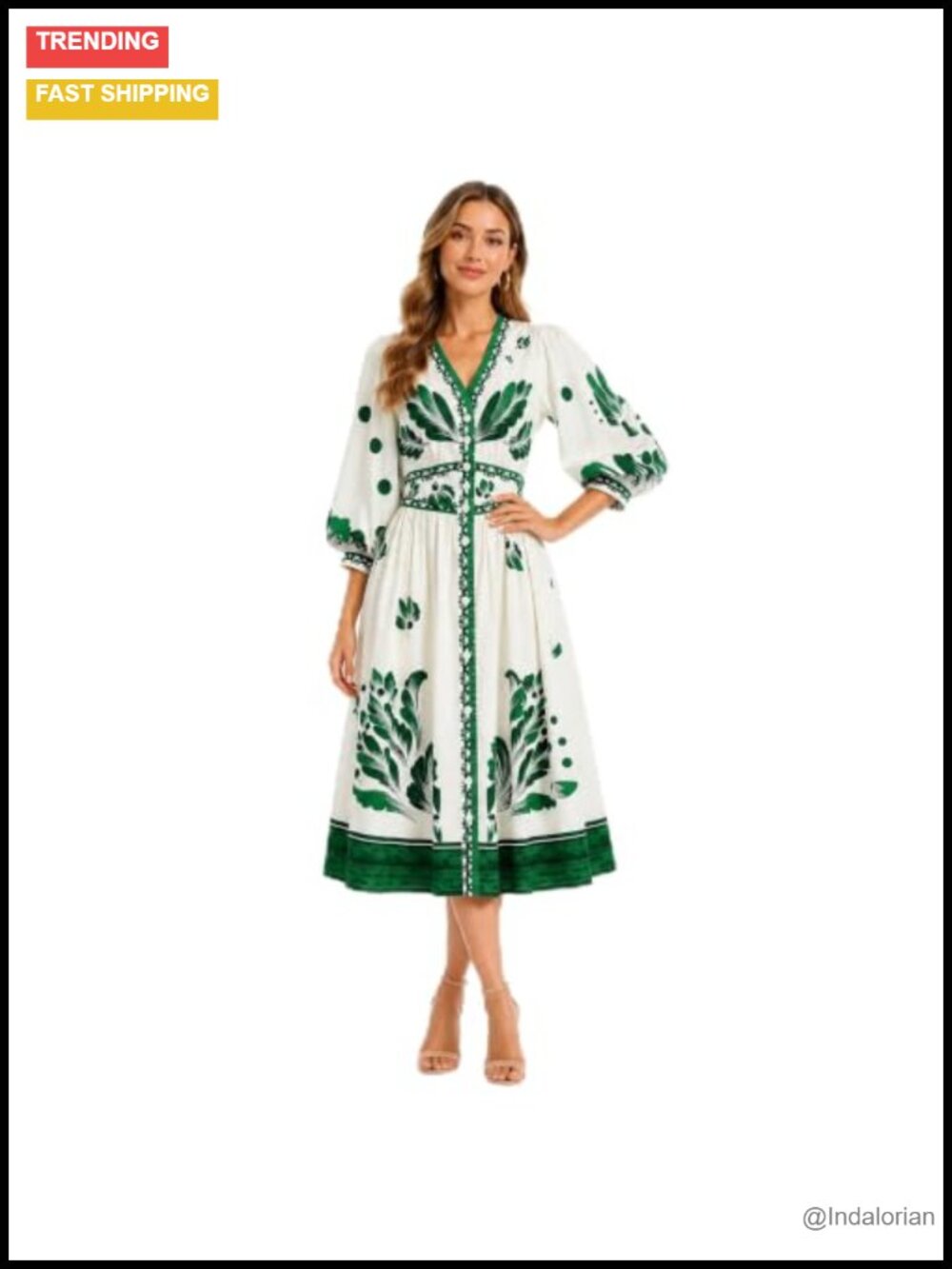 100% Cotton Floral Maxi Dress V-Neck Collared Long Sleeve Button Backless